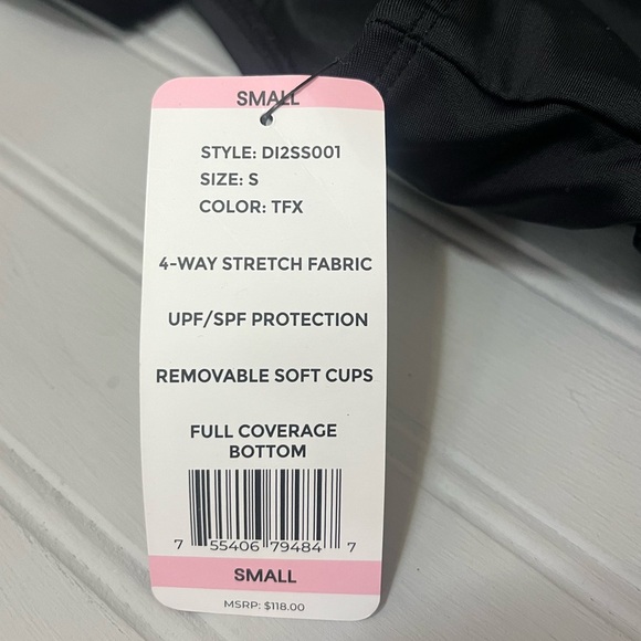 DKNY Ruffled V Neck Tankini Swimsuit Top‎ Womens Small Black Stretchy UPF NWT - Picture 7 of 11